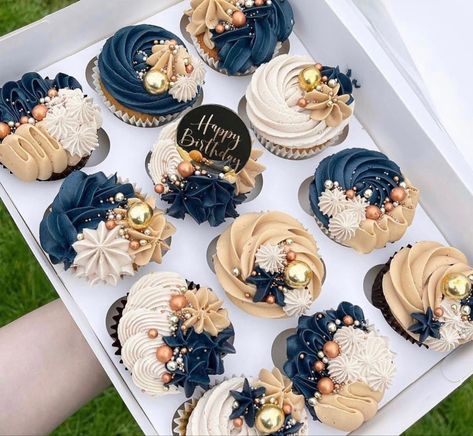 Cupcake Icing Designs, Elegant Cupcakes, Cupcake Decorating Tips, Fancy Cupcakes, Blue Cupcakes, Pretty Cupcakes, Cupcake Cake Designs, Cake Decorating Piping, Mini Cakes Birthday