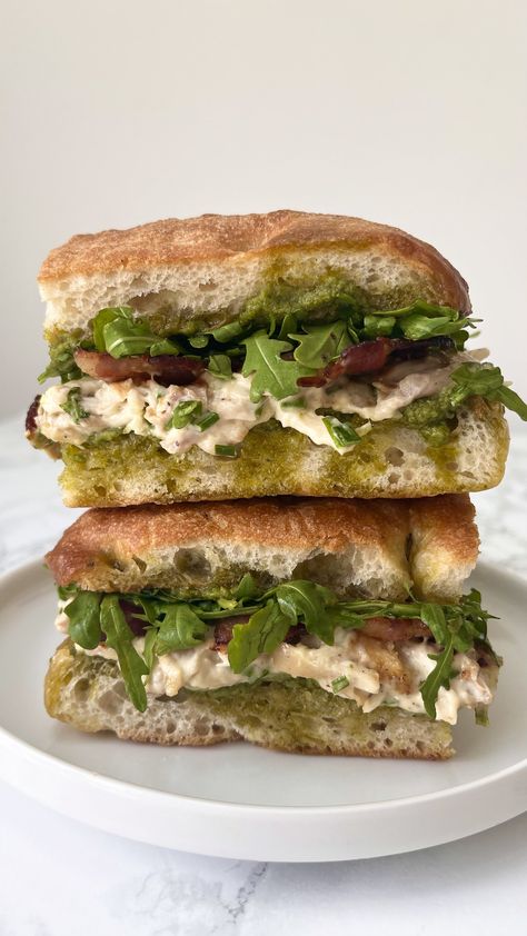 ROAST CHICKEN, BACON AND PESTO SANDWICH — Desert Island Dishes Pesto Focaccia, Focaccia Sandwich, Food Vacuum Sealer, Pesto Sandwich, Sandwich Wrap, Vacuum Sealer, Packaging Machine, Desert Island, Chicken Bacon