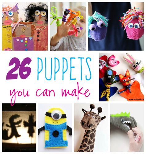 26 Kid's Puppets You Can Make Puppets For Kids, Puppet Crafts, Puppet Making, Puppet Show, Play Ideas, Childrens Crafts, Hand Puppets, Kids Play, Arts And Crafts For Kids