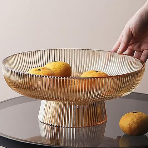 Amazon.com: Xeiwagoo Glass Fruit Bowl,Large Decorative Glass Bowl,Decorative Pedestal Bowl for Table Décor,Fruit Bowl for Kitchen Counter Decor (Amber) : Home & Kitchen Gold Fruit Bowl, Snack Bowl Ceramic, Kitchen Island Decoration, Dining Table Fruit Bowl, Glass Bowl Decor Ideas, Fruit Bowl Aesthetic, Kitchen Fruit Bowl, Fruit Bowl Kitchen, Decorative Pedestal