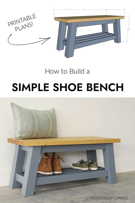 Simple Wood Diy Projects, Small Wood Bench Diy, 2x4 Furniture Diy, Diy Bench Plans, Diy Bench With Shelf, Furniture Building Plans, 2x10 Projects Wood, Diy Shoe Bench Entryway, Bed Bench Diy