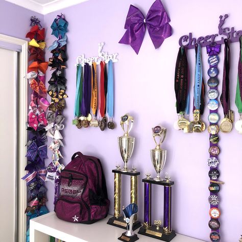 Cheer Bow Holders, Cheerleader Room, Cheerleader Bedroom, Cheerleading Bedroom, Cheer Room Decor, Cheer Room, Cheer Accessories, Kylie Bedroom, Gymnastics Room