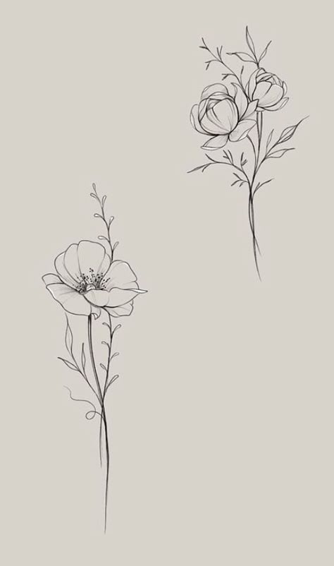 Poppy Line Drawing Tattoo Ideas, Poppy Tattoo Design Drawings, Poppy Fineline Tattoo, Peony Stem Tattoo, Poppy Vine Tattoo, Paeonia Tattoo, Floral Tattoo Simple, Stem Flower Tattoo, Small Poppy Flower Tattoo