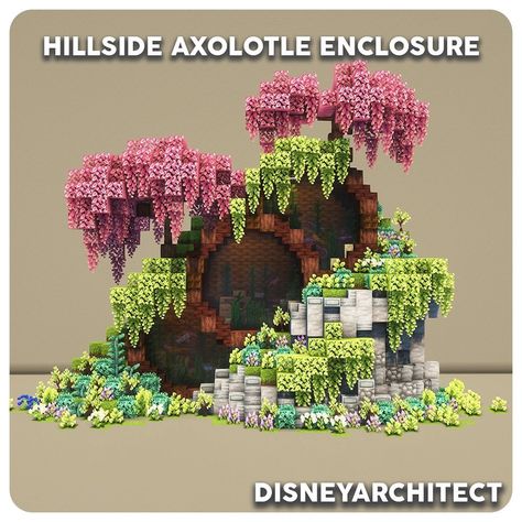 DisneyArchitect | Hillside Axolotl Enclosure 🍀🌿 Rate this build 1-10 in the comments! Join my Discord server linked in my… | Instagram Axolotl Enclosure, Minecraft Build House, Minecraft Banner Designs, Bangunan Minecraft, Minecraft House Plans, Minecraft Banners, Minecraft Cottage, Minecraft House Tutorials, Minecraft Castle