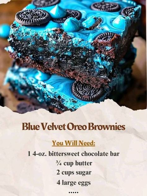 Blue Velvet Desserts, Blue Velvet Recipes, Blue Velvet Oreo Brownies Recipe, Blue Velvet Brownies, Blue Brownies, Reeses Cookies Recipes, Reeses Cookies, Brownie Ideas, Velvet Cakes