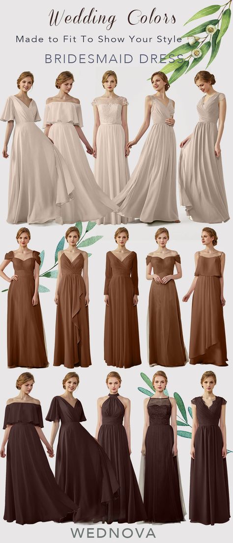 Brown Long Sleeve Bridesmaid Dress, Pastel Brown Dress, Rustic Gown Bridesmaid Dresses, Brown Wedding Theme Bridesmaid Dress, Bridesmaid Dresses Satin With Sleeves, Bridesmaid Dresses Ideas With Sleeves, Satin Wedding Dress With Bridesmaids, Satin Gown Bridesmaid With Sleeves, Bridesmaid Dress Styles With Sleeves