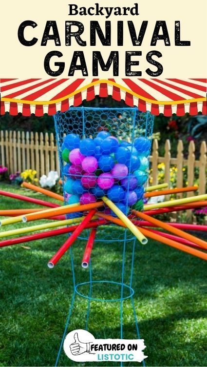 This life-size game of kerplunk is sure to keep your kids entertained for hours! Perfect for carnival themed birthday parties. Click on the pin to see everything you'll need to throw a carnival theme party for your kids featured over on Listotic. Diy Carnival Games For School, Carnival Games For Elementary School, Carnival Games Fundraiser Booth Ideas, Build Carnival Games, Festival Booth Ideas School Carnival, Kids Carnival Ideas, Toddler Carnival Games, End Of Year Carnival Party, Middle School Carnival Games