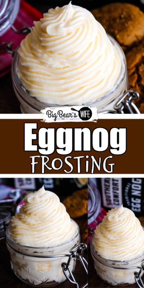 Homemade Eggnog Frosting - If you love Eggnog then you're going to fall head over heels in love with this Homemade Eggnog Frosting! It's got the perfect amount of eggnog flavor and it's great for frosting cupcakes, brownies and cookies! Gingerbread Brownies With Eggnog Frosting, Eggnog Frosting Recipe, Rompope Recipe, Eggnog Frosting, Brownies And Cookies, Frosting Cupcakes, Frosting Recipes Easy, Homemade Eggnog, Head Over Heels In Love