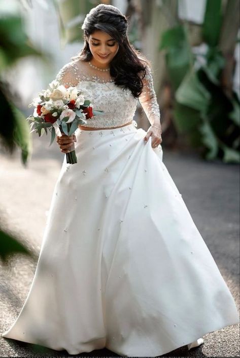 Indian Wedding Gowns White, Marriage Gowns Brides, Wedding Dresses For Christian Bride, Bridal Christian Gown, Christian Bridal Look In Gown, Bride Hairstyles Christian Wedding, Wedding Frock Designs For Bride, Bridal Gowns Christian Wedding, Christian Bridal Poses