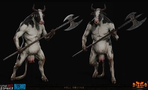 ArtStation - Diablo II: Resurrected - HELL BOVINE, LITTLE RED ZOMBIES Diablo Characters, Diablo Ii, Blizzard Entertainment, Fantasy Monster, Special Thanks, Art Direction, Zombie, Batman, Art Design