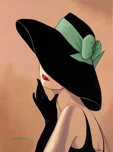 Lorraine Dell Woo ~ Flirty Hat | Tutt'Art@ | Pittura * Scultura * Poesia * Musica | Illustration Kunst, Art Deco Lady, Pola Sulam, Fashion Art Illustration, Art And Illustration, 그림 그리기, Lorraine, Diamond Painting, Fashion Illustration