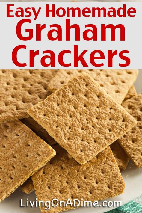 Diy Graham Crackers, Graham Crackers Recipe, Living On A Dime, Homemade Crackers Recipe, Graham Cracker Crust Recipe, Graham Cracker Recipes, Homemade Graham Cracker Crust, Biscuits Graham, Crackers Recipe