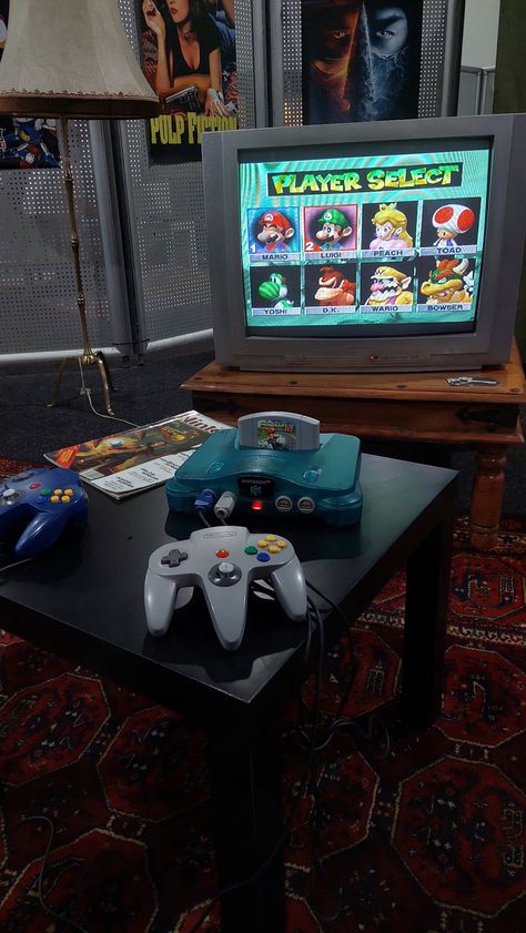 Vintage Gaming Console, Vintage Game Console, Nintendo 64 Aesthetic, Retro Game Aesthetic, Retro Gaming Wallpaper, N64 Aesthetic, Nintendo Nostalgia, Old Video Games, Nintendo Aesthetic