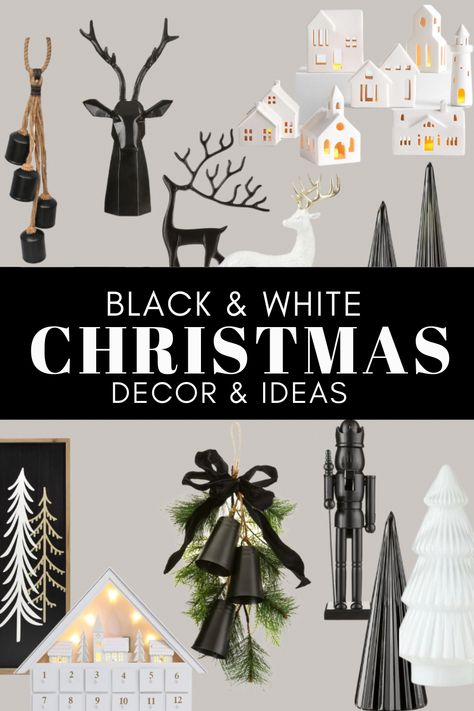 Gray And Black Christmas Tree, Black And White Rustic Christmas Tree, Black And White Modern Christmas Tree, Black White And Green Christmas Wrapping, Black And Champagne Christmas Decor, Christmas Tablescapes Black And White, Black Pencil Christmas Tree Ideas, Black White And Wood Christmas Tree, Black And White Minimalist Christmas Decor