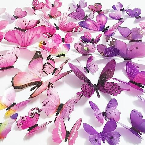 Amazon.com: Ewong Butterfly Wall Decals 48PCS 3D Butterflies Decor Removable Mural Sticker Wall Art Home Decoration Kid Girl Bedroom Bathroom Baby Room Nursery Classroom Office Party (Pink Purple) : Baby Butterflies Decor, Girls Princess Room, 3d Butterfly Wall Art, 3d Butterfly Wall Decor, Princess Room Decor, Nursery Classroom, Office Party Decorations, Butterfly Wall Decals, Butterfly Decal