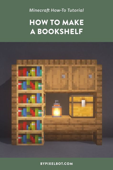 How to Make a Bookshelf in Minecraft Minecraft Bookshelf Design, Bookshelves Minecraft, Enchanting Room Minecraft Design, Make Bookshelf, Minecraft Bookshelf Ideas, Minecraft Houses Blueprints Step By Step, Minecraft Houses Blueprints Layout Easy, Enchanting Room Minecraft, Minecraft Bookshelf