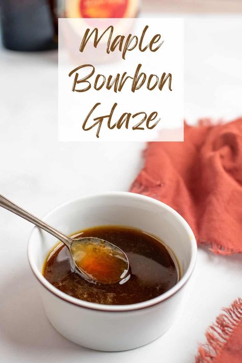 This Maple Bourbon Glaze is perfect on grilled chicken or pork, smoked or baked ham, and even on salmon! It's the perfect combination of sweet and savory and easy to throw together in no time. Bourbon Ham Glaze, Glaze For Ham, Bourbon Salmon, Maple Bourbon Glaze, Maple Glazed Ham, Maple Syrup Glaze, Maple Glazed Salmon, Grilled Recipes, Bourbon Recipes