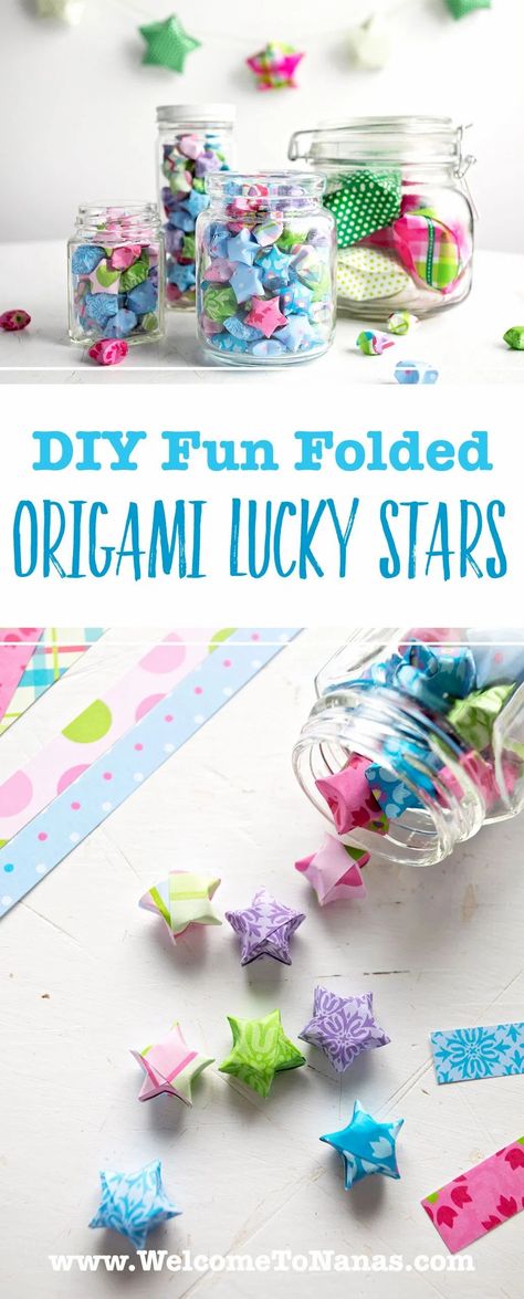 Wishing Stars Origami, Positivity Crafts, Origami Notes, Folded Stars, Easy Origami Star, Origami Lucky Stars, Folded Paper Stars, Star Crafts, Origami Star Paper