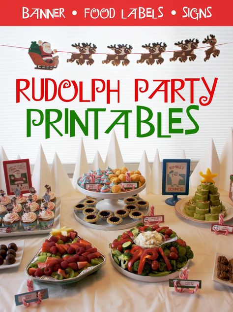 Rudolph Party Printables Rudolph The Red Nosed Reindeer Themed Christmas Tree, Rudolph Party Food, Rudolph Dinner And A Movie, Rudolph The Red Nosed Reindeer Decorations Diy, Rudolph Party Ideas, Diy Rudolph Decorations, Rudolph Birthday Party, Rudolph The Red Nosed Reindeer Party, Rudolph Movie Night