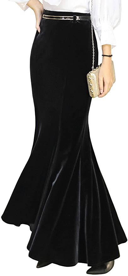 Velvet Skirt Outfit, Mermaid Maxi Skirt, Western Dresses For Women, Black Lehenga, Black Velvet Skirt, Fishtail Skirt, Black Clothing, Velvet Skirt, Mermaid Skirt