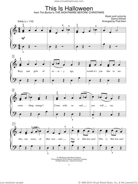 Download & Print This Is Halloween (from The Nightmare Before Christmas) for piano solo (elementary) by Danny Elfman (beginner). High-Quality and Interactive, Transpose it in any key, change the tempo, easy play & practice. Easy Halloween Piano Sheet Music, This Is Halloween Piano, This Is Halloween, Halloween Piano Sheet Music, Easy Piano Songs For Beginners, Halloween Sheet Music, Bass Clarinet Sheet Music, Piano Sheet Music Beginners, Piano Songs Sheet Music