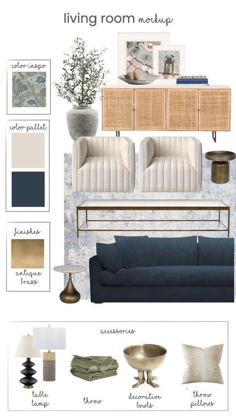 Blue In Living Room Decorating Ideas, Blue White And Natural Wood Living Room, How To Style Carpeted Living Room, Neutrals With Blue Accents, Midcentury Blue Living Room, Navy Transitional Living Room, Blue Cream Wood Living Room, Blue Beige Black Living Room, Blue White Black Living Room