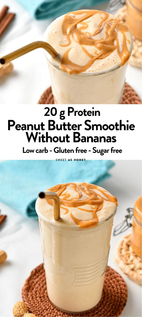 Peanutbutter Smoothie Recipes, Smoothie Without Banana, Peanut Butter Protein Shake, Peanut Butter Shake, Almond Butter Smoothie, Smoothie Flavors, Chocolate Peanut Butter Smoothie, High Protein Smoothies, Low Carb Peanut Butter