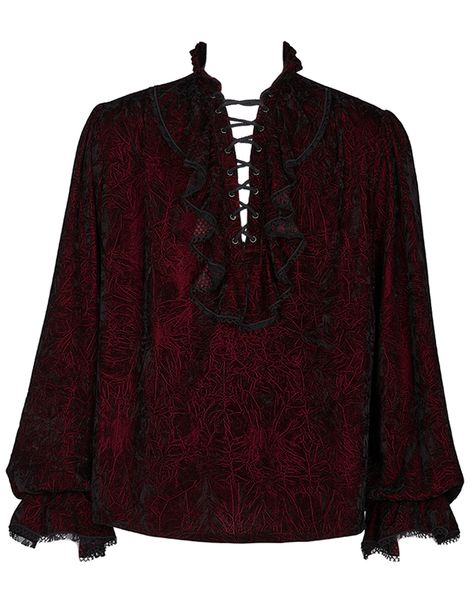 Vampire Fashion, Vampire Clothes, Poet Shirt, Pixie Dress, Aleister Crowley, Gothic Shirts, Red Retro, Velvet Shirt, Punk Rave