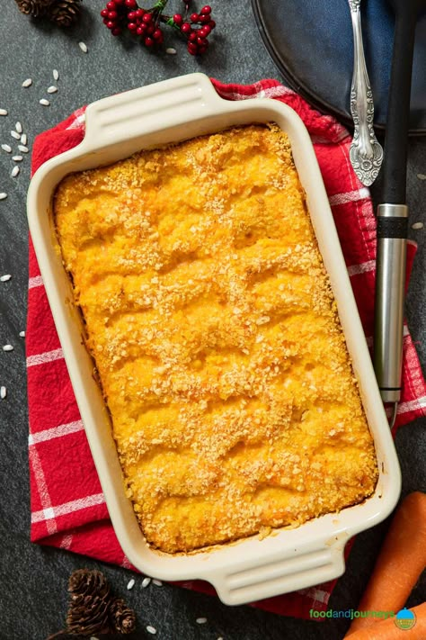 Porkkanalaatikko Recipe (Finnish Carrot Casserole) Finland Food, Finnish Cuisine, Carrot Casserole, Christmas Casserole, Swedish Cuisine, Finnish Recipes, Pastry Cream Filling, Scandinavian Food, Ethnic Food