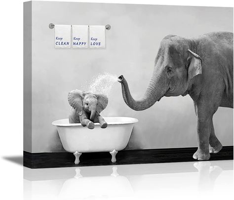 Elephant Bathroom Decor Wall Art Elephant Bathroom Decor, Elephant Bathroom, Baie Vintage, Bathtub Pictures, Bathroom Decor Wall Art, Bathroom Decor Wall, Funny Elephant, Child Playing, Bathroom Wall Decor Art