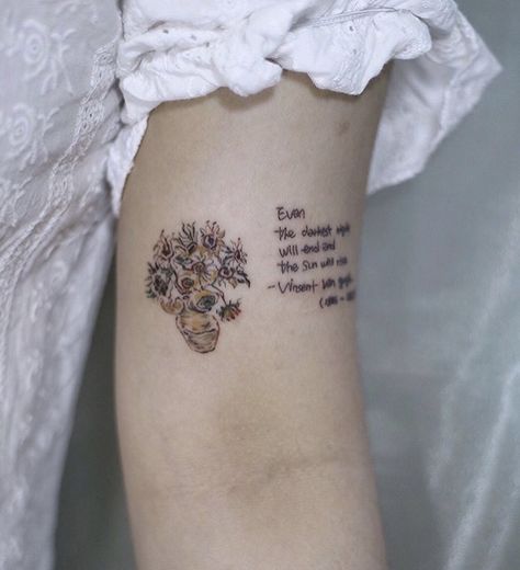 although the quote isn’t Van Gogh it’s still cute Van Gogh Tattoo, Minimalist Tattoo Meaning, Paris Tattoo, Minimalist Tattoo Ideas, Typography Tattoo, Shape Tattoo, Tattoo Zeichnungen, Muster Tattoos, Hawaiian Tattoo