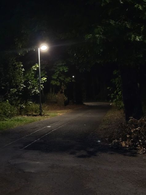 Street Lamps At Night, Dark Road At Night, Lawrence Oleander Aesthetic, Forest Aesthetic Night, Forest At Night Aesthetic, Night Forest Aesthetic, Village Night View, Street Lamp Aesthetic, Street Lamp At Night