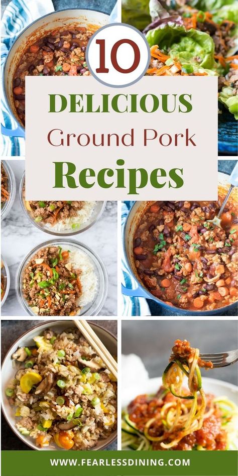 Here are the best 10 ground pork dinner recipes. They are easy to make, and full of flavor. These are great recipes for busy weeknights. Ground pork is a great budget meat if you are keeping grocery costs low. fearlessdining Ground Pork Loin Recipes, Easy Minced Pork Recipes, Dishes With Ground Pork, Pork Dinners Healthy, Things To Do With Ground Pork, What To Make With Ground Pork Meals, Easy Dinner Recipes Ground Pork, Ground Pork Healthy Recipes, Pork Minced Meat Recipe Easy