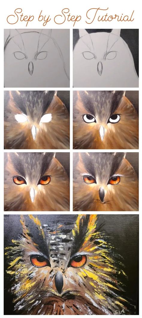 Wildlife Paintings Acrylics Easy, Paint Owl, Simple Animal Paintings Acrylic, How To Paint An Owl Step By Step, Acrylic Painting Tutorials Step By Step Animals, Owls Paintings, Step By Step Painting Animals, Owl Painting Tutorial, Owl Acrylic Painting Tutorial