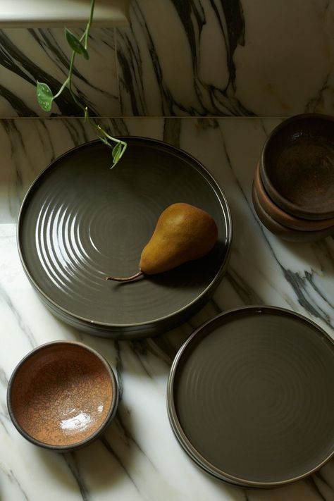 Essential Dinnerware — Sunday Shop Dinnerware Inspiration, Wonder Valley, Brown Dinnerware, Brown Plates, Art Rugs, Kitchen Plate, Stoneware Dinnerware Sets, Healthy Food Dishes, Food Pics