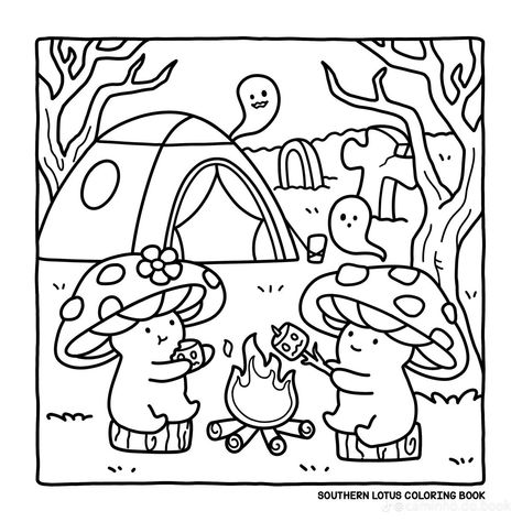 Cute Pokemon Coloring Pages, Cozy Colouring Pages, Cosy Colouring Pages, Colouring In Pages Aesthetic, Hygge Coloring Page, Cute Spooky Coloring Pages, Coco Wyo Coloring Book, Little Spooky Coloring Book, Spooky Cute Coloring Pages