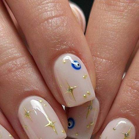 Short Simple Holiday Nails, Greek Nails, Greece Nails, Ball Nails, Cosmic Nails, Nail Vibes, Biab Nails, Eyes Nails, Bookstagram Ideas