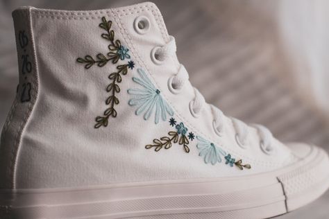 Shoe Embroidery, Bride Shoe, Converse Allstars, Color Converse, Embroidered Converse, Wedding Sneakers, Blue Converse, Platform Converse, Gift For Bride