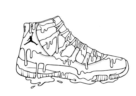 Jordan Shoe Outline, Jordan Shoes Coloring Pages, Graffiti Shoes Drawing, Jordan 11 Drawing, Jordan Shoe Drawings, Cartoon Sneakers Drawing, Nike Shoes Drawing Sketches, Nike Coloring Pages, Cool Drawings To Trace