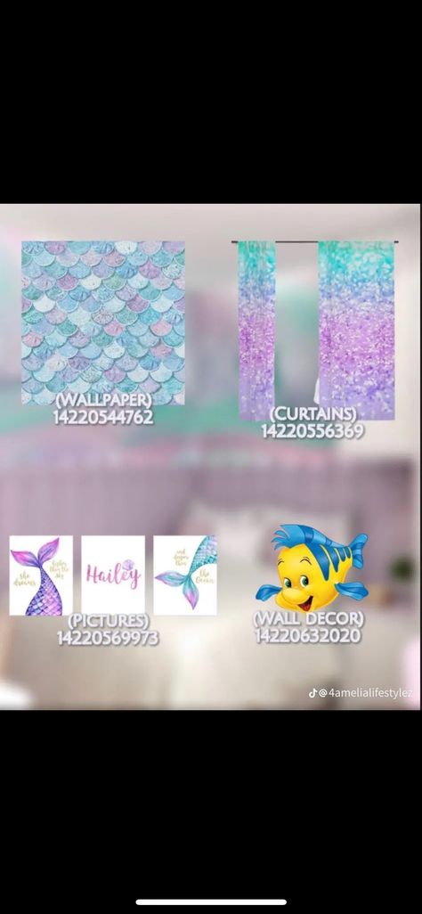 Mermaid Codes Bloxburg, Stitch Decals Bloxburg, Bloxburg Mermaid Decal Codes, Barbie Decal Codes Bloxburg, Mermaid Decals Bloxburg, Bathroom Rug Decals Bloxburg, Town Decals, Princess Theme Bedroom, Pictures Codes