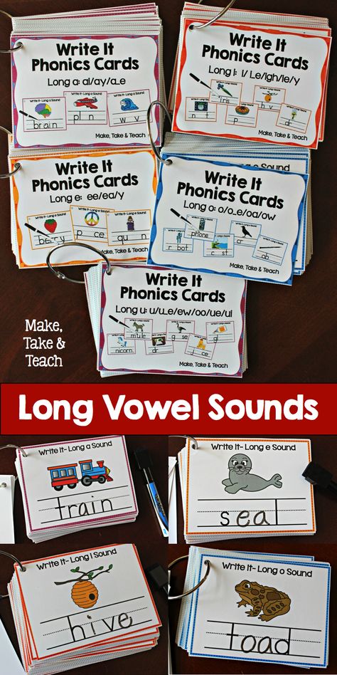 Teach Child To Read, Vowel Teams Activities, Long Vowels Activities, Phonics Cards, Vowel Activities, Long Vowel Sounds, Reading Tutoring, First Grade Phonics, Long Vowel