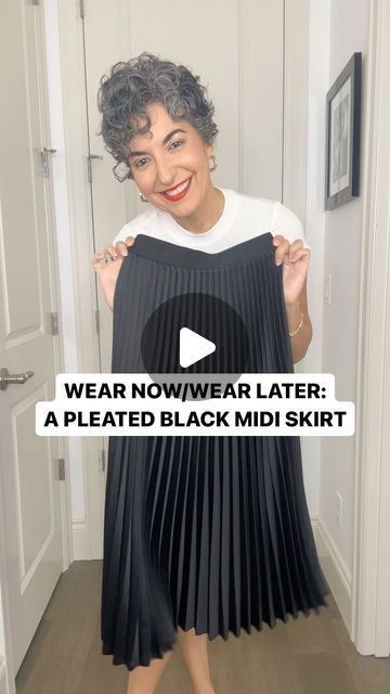 GRAZIA | DAILY STYLE INSPO on Instagram: "WEAR NOW/WEAR LATER: A PLEATED BLACK MIDI SKIRT🖤// I had a someone ask me to style this skirt different ways, so since we’re getting closer to that weird in-between time of year, I thought I’d show you how versatile this little skirt could be! Pleats have always been classic, but they started to trend last year and are still going strong. 
.
I’ll link everything I can and similar to my LTK! 😘
.
.
.
#pleatedskirt #waystowear #wearnowwearlater #outfitideas" Black Pleated Skirt Outfit Work, Black Pleated Skirt For Work, Pleated Skirt And Blazer Outfit, Midi Black Skirt Outfit Winter, Black Pleated Midi Skirt Outfit, Black Polka Dot Skirt Outfit, Long Black Skirt Outfit Ideas, Black Maxi Skirt Outfit Ideas, Mid Length Skirt Outfit