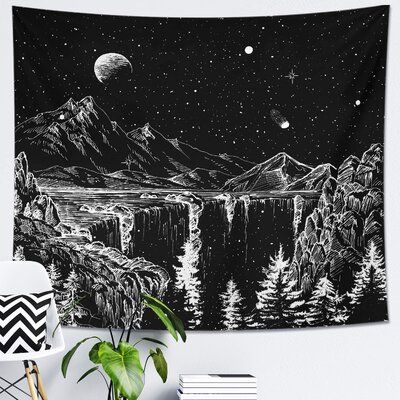 Starry Night Tapestry, Tapestry Black And White, Tapestry For Bedroom, Blanket On Wall, Mountain Tapestry, Fantasy Tree, Star Tapestry, Picnic Tablecloth, Tapestry Nature