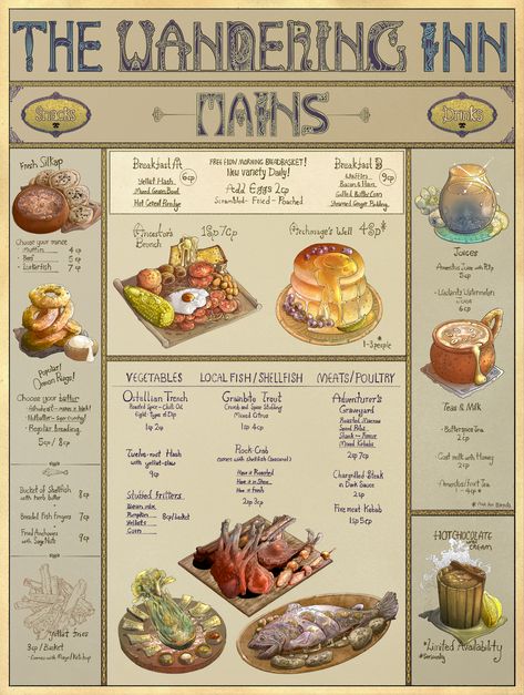 Dnd Bakery Map, Dnd Coffee Shop, Dnd Tavern Meals, Medieval Snacks, D&d Themed Food, Dnd Cookbook, Dnd Themed Food, Dnd Food Ideas, Dnd Snack Ideas