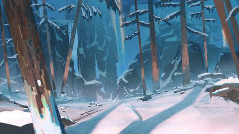 ArtStation - Winter Forest Background, Maciej Biniek Winter Art Wallpaper Desktop, Winter Forest Concept Art, Winter Environment Art, Snowy Forest Concept Art, Winter Background Illustration, Winter Forest Fantasy Art, Winter Forest Drawing, Snowy Background Drawing, Snow Forest Art