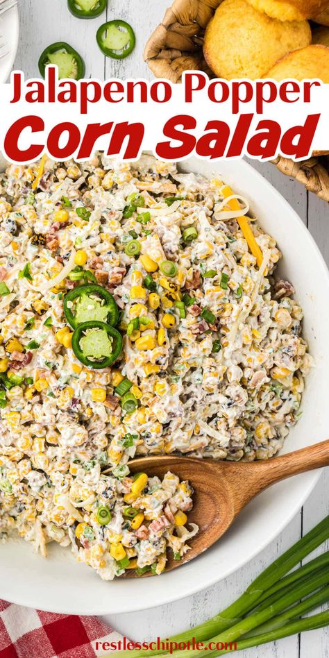 Jalapeno Popper Corn Salad, Jalapeño Popper Corn Salad, Jalapeño Corn Salad, Jalepeno Popper Cucumber Salad, Jalapeño Popper Cucumber Salad, Jalapeno Salad, Cold Corn Salad, Side Dish Easy, Picnic Side Dishes