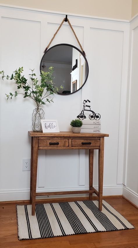 Small Entey Table, Entry Way Table Decor Small, Hobby Lobby Entry Table Decor, Small Space Entry Table, Entry Table Decor Small, Small Entry Table With Mirror, Entryway Small Table Decor, Hanging Mirror Decor, How To Style A Small Entry Table