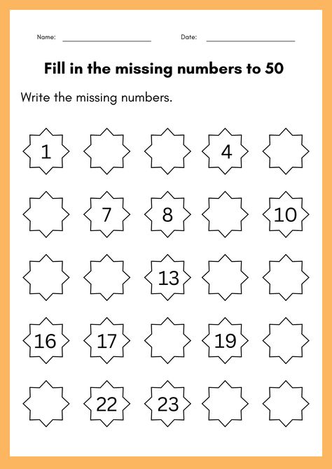 fill in the missing numbers to 50 worksheet - kindergarten numbers 1 to 50 book | Made By Teachers Fill In The Missing Numbers, Missing Number Worksheets, Kindergarten Numbers, Worksheet Kindergarten, Writing Practice Worksheets, Activity Workbook, Missing Numbers, Number Worksheets, Writing Practice