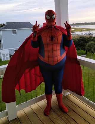 I am the Spider Supreme! This was my halloween costume this year- ThorGift.com - If you like it please buy some from ThorGift.com Halloween Spider-man Pfp, Didi Osama, Spiderman Halloween Pfp, Spider Supreme, Funny Spiderman Pictures, Roblox Spiderman Outfit, Spider Man Onesie, Goofy Spiderman, Spider Man Costumes