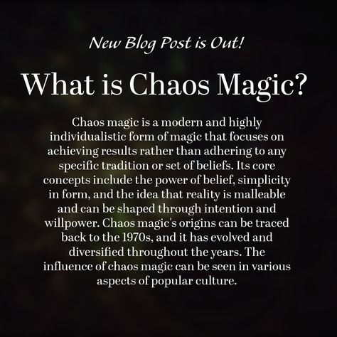 Chaos magic is a modern and highly individualistic form of magic that focuses on achieving results rather than adhering to any specific tradition or set of beliefs. Its core idea is that reality is malleable and can be shaped through intention and willpower. #chaosmagic #modernmagic #beliefpower Modern Magic Aesthetic, Chaos Magic Aesthetic, Mystic Woman, Chaos Witch, Notion Images, Chaos Aesthetic, Witch Energy, Shadow Powers, Modern Witchcraft